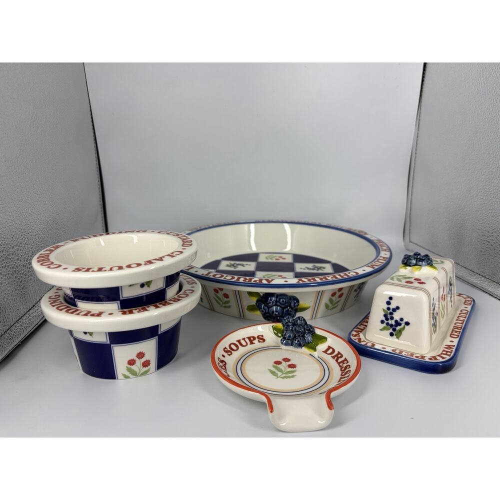 Anthropologie Lou Rota Stoneware Pie Dish Remikens Butter Dish Spoon Rest Set - Picture 2 of 14